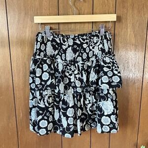 by Anthropologie Black & Tan Ruffled Layered Floral Mini Skirt Size M‎ Petite